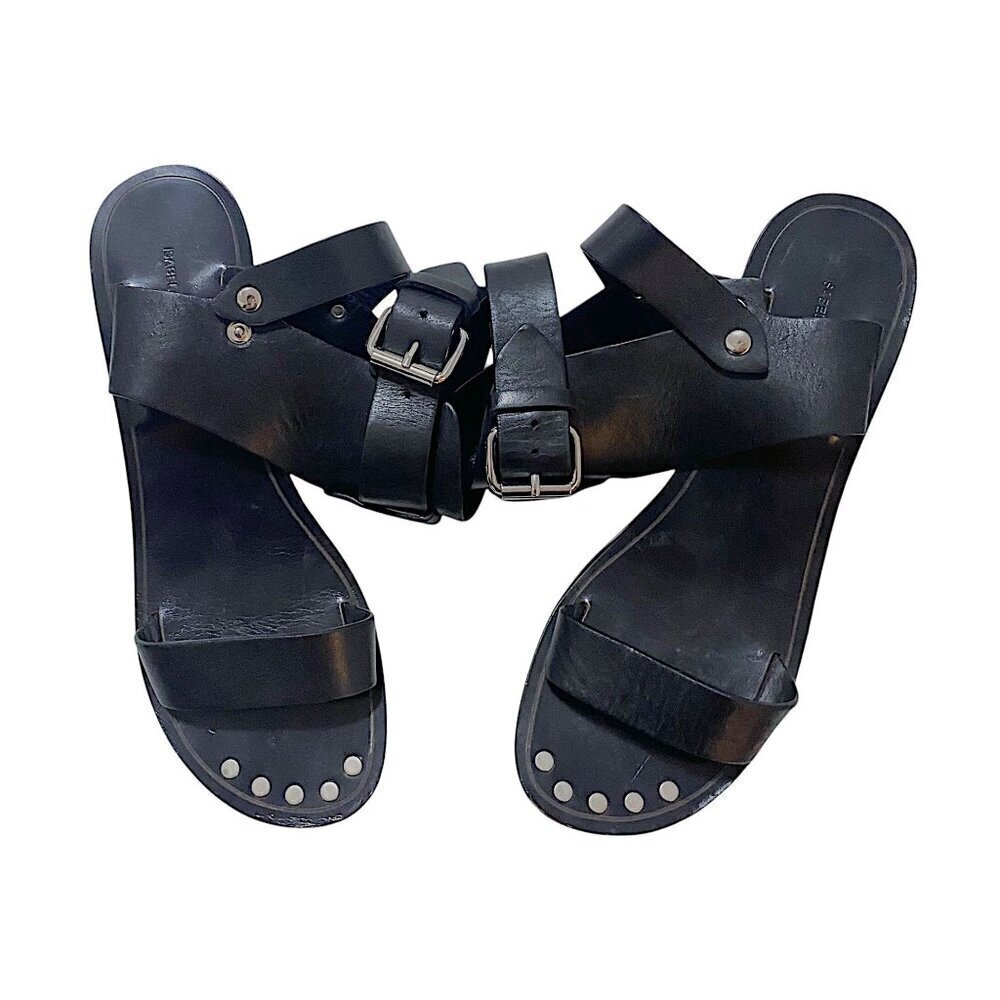 Isabel Marant Black Leather Jaeryn Mid Heel  Sandals, Size 37EU, Buckle - Picture 6 of 12